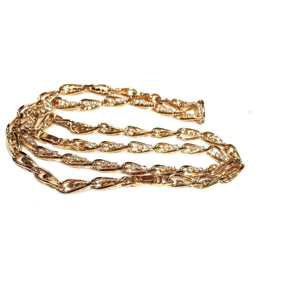 Necklace Gold Tone with Rhinestone Bars - 29"